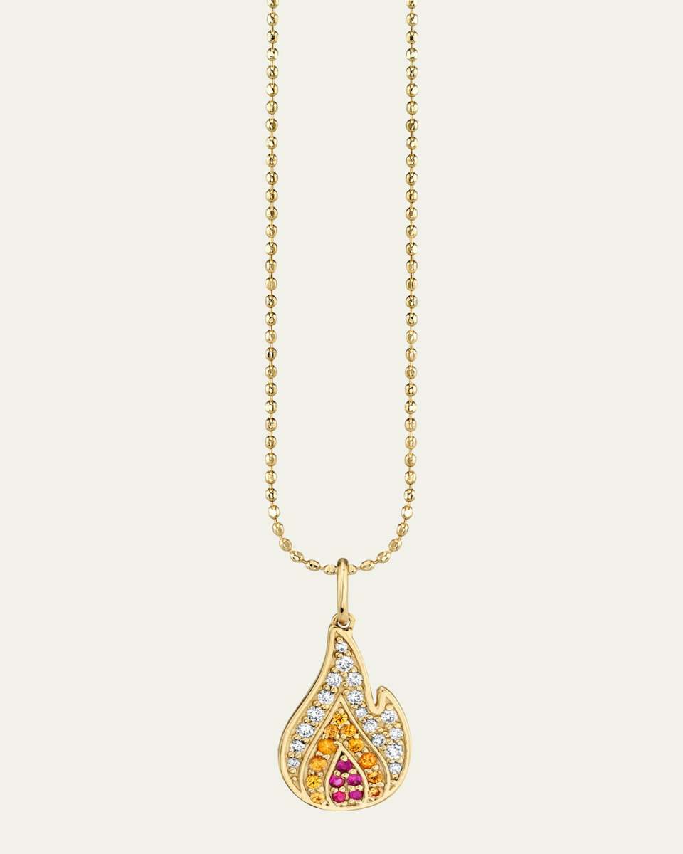 18" Necklace With 14K Gold Diamond Ruby Orange Sapphire Flame